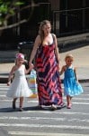 Tabitha & Marion Broderick out with their nanny in NYC