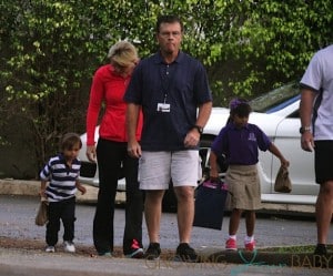 Tiger Woods,Lindsey Vonn,Sam Woods & Charlie Woods at school