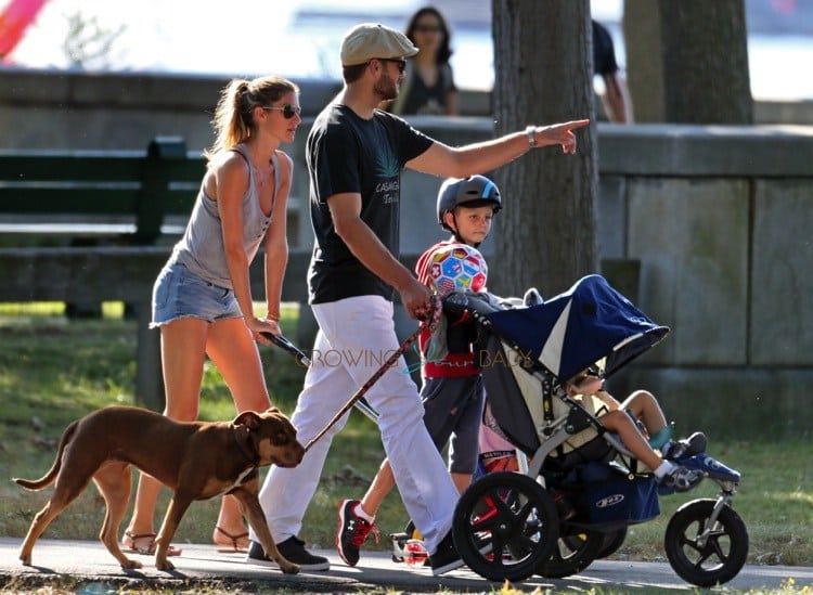 Tom Brady and Gisele Bunchen at the park with their kids John, Benjamin & Vivian