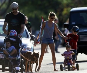 Tom Brady and Gisele Bunchen at the park with their kids John, Benjamin and Vivian