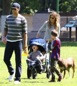 Tom Brady and Gisele Bundchen at the park with sons Ben and John