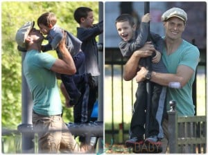 Tom Brady at the park with his sons John Moynahan & Benjamin Brady in Boston