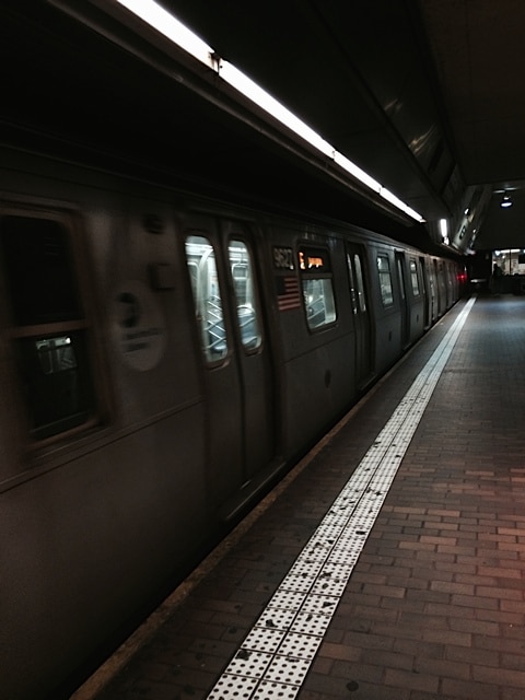 Train arriving at the station in Manhattan