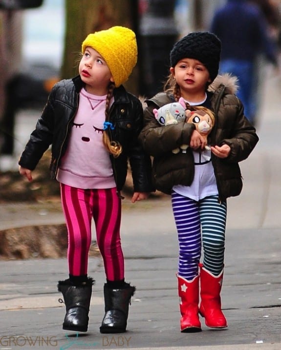 Twins Tabitha (Loretta) and Marion Broderick on their way to school