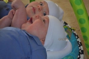 Twins wearing Tortle cap