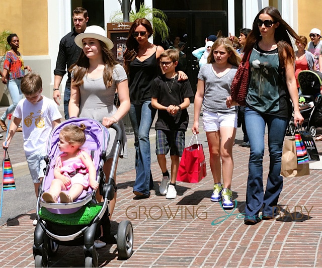 Victoria Beckham with kids Romeo, Cruz and Harper at the Grove in LA