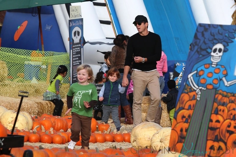 Will Arnett with his sons, Abel & Archibald at Mr. Bones Pumpkin Patch in Los Angeles