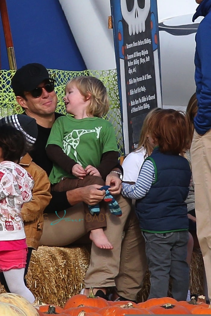 Will Arnett with his sons, Abel and Archibald at Mr. Bones Pumpkin Patch in Los Angeles