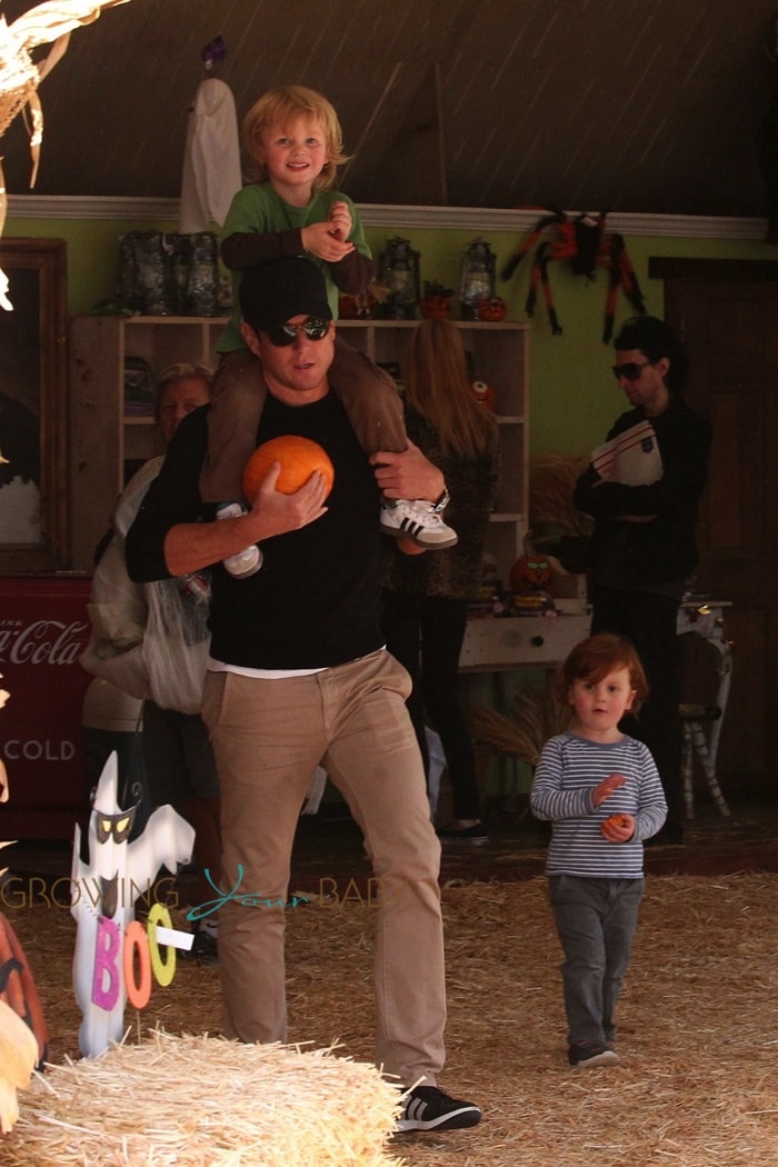 Will Arnett with his sons, Abel and Archibald at Mr. Bones Pumpkin Patch in Los Angeles