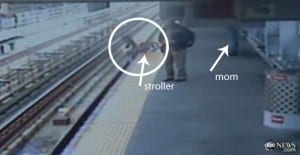 baby stroller falls on tracks philly