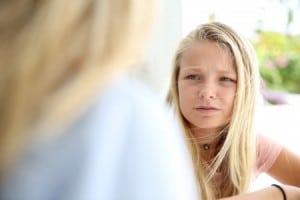 daughter talking to mom