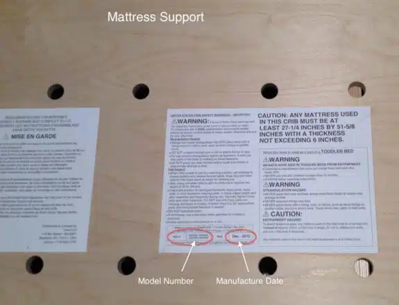 image of recalled Oeuf Sparrow crib serial number